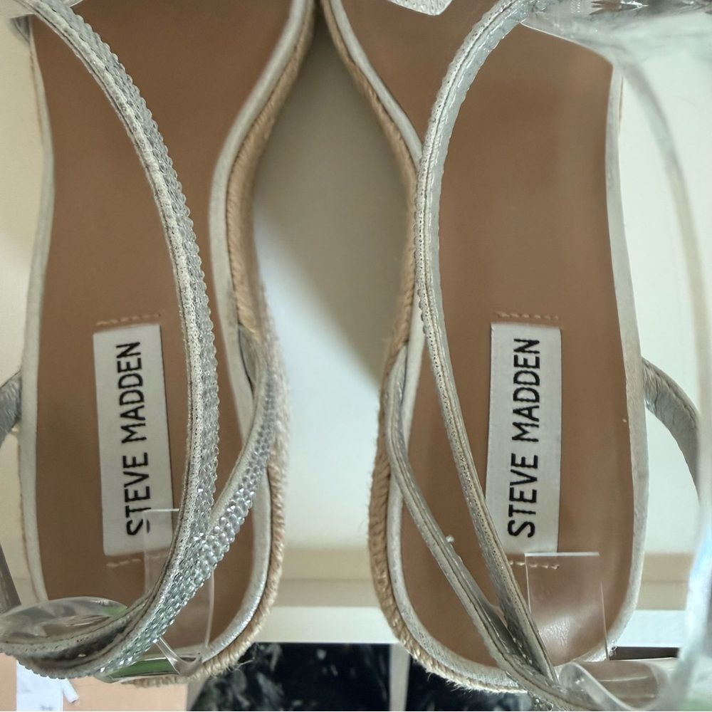 Steve Madden Silver Metallic Floral Platform Espridrile Wedge Sandals Sz 10 - Picture 10 of 15